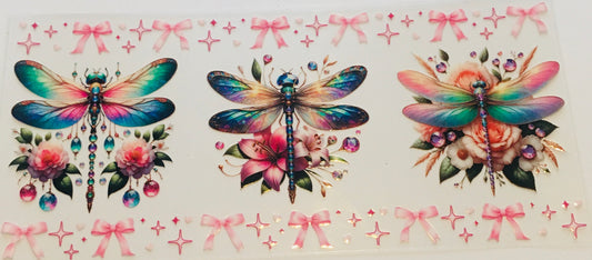 16oz UV DTF Cup wrap,Dragon fly, Flowers