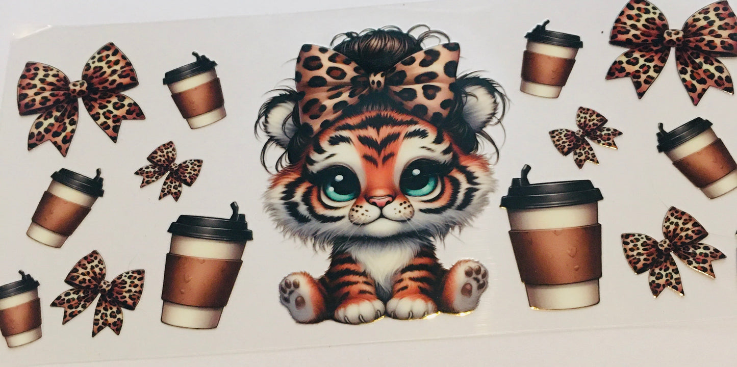 16oz UV DTF Cup wrap, Tiger,Coffee,Bows