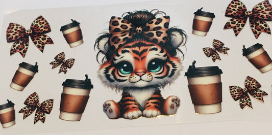 16oz UV DTF Cup wrap, Tiger,Coffee,Bows